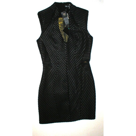 New Womens 4 NWT Just Cavalli Black Low V Dress 40 Designer Sheath Sexy Satin - Picture 3 of 9